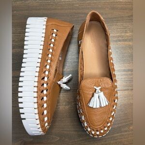 Silent D brown and white Leather Loafers with Tassels